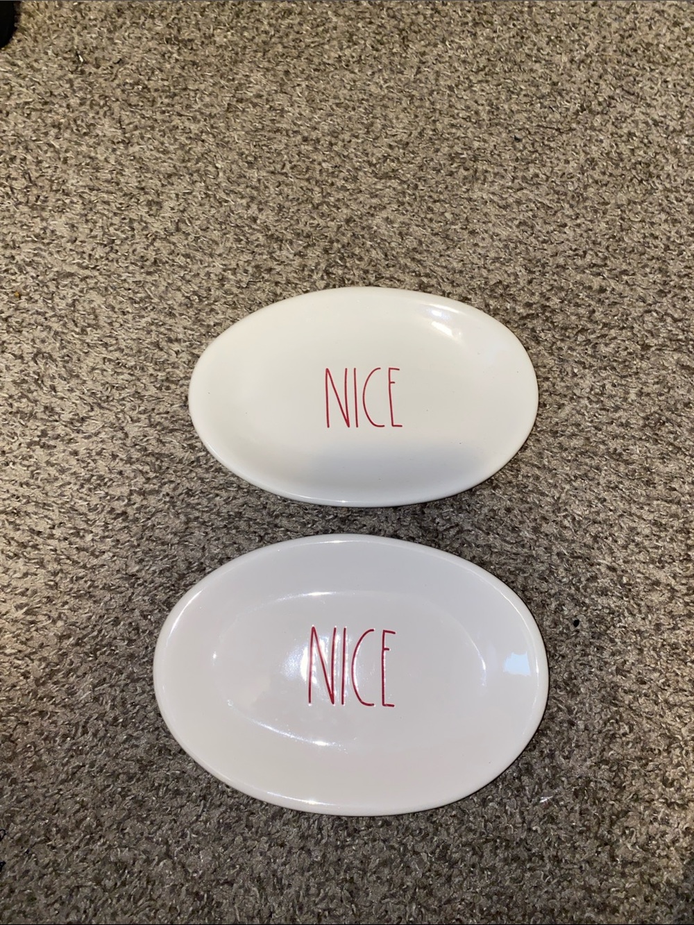 Rae Dunn Set of 2 Dessert Cream Ceramic Plates with “Nice” Inscription